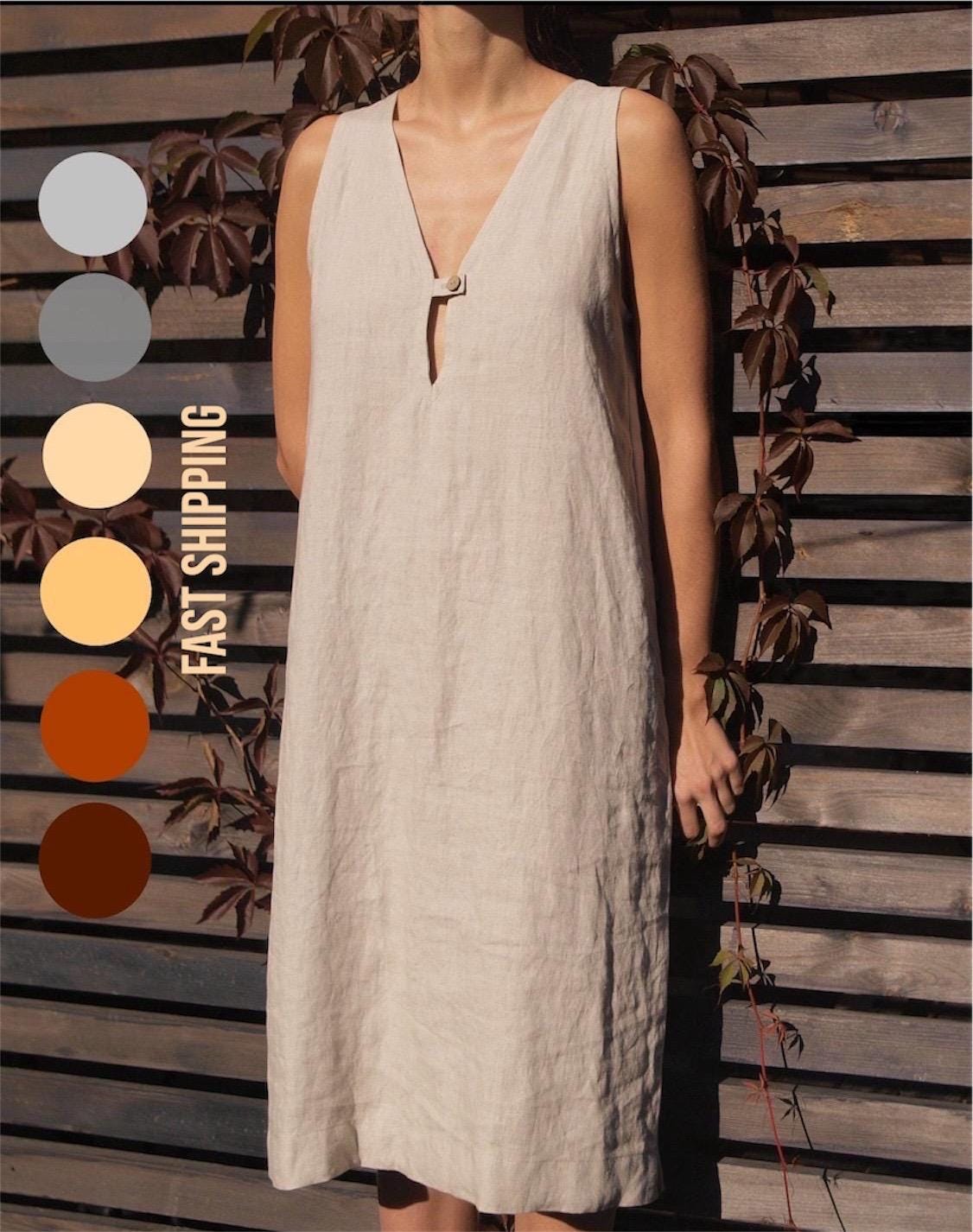 Linen nursing dress with button closure / Leinen Stillkleid mit Knopfleiste / Robe en lin pour allaitement avec boutons