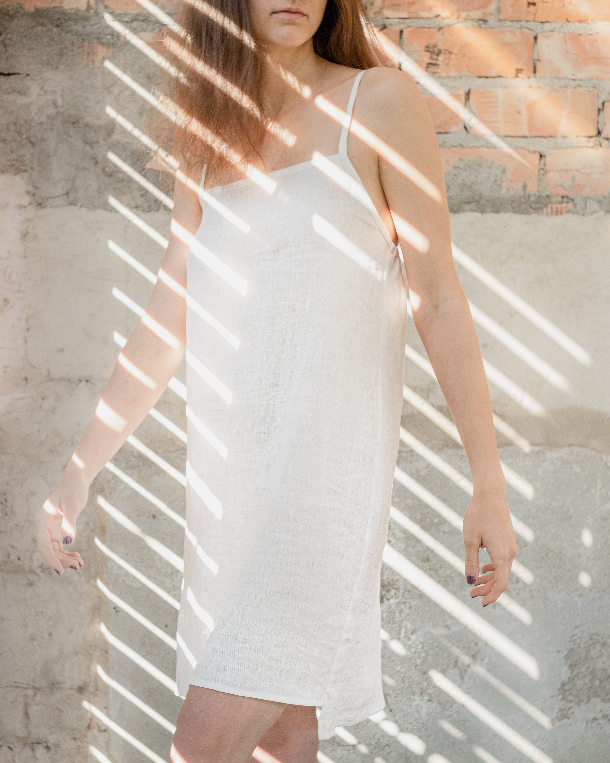 Short Linen Dress, Linen Dress With Straps, Square Neckline Linen Dress