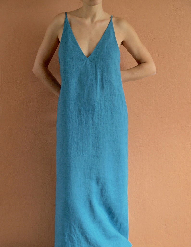 White Linen Dress Linen Slip Dress Linen Nightgown Deep V Etsy UK