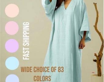 Boho Linen Kaftan Dress: Handmade Loose Fit Beach Cover-Up
