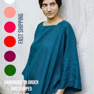 linen kaftan, linen tunic, midi linen dress, square neckline, loose fit dress, linen summer dress, minimalist linen, casual linen dress