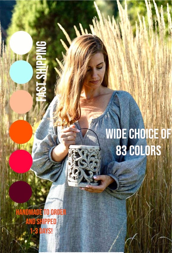 Boho Linen Kaftan Dress: Handmade Long Sleeve Loose-fit Dress - Etsy