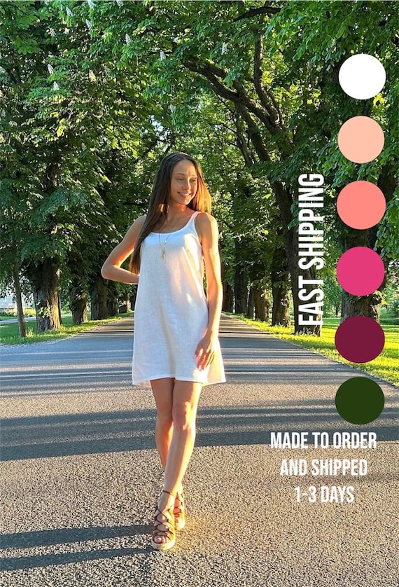 strappy linen summer dresses Handmade Linen Summer Dress: Strappy Sleeveless Vacation Dress