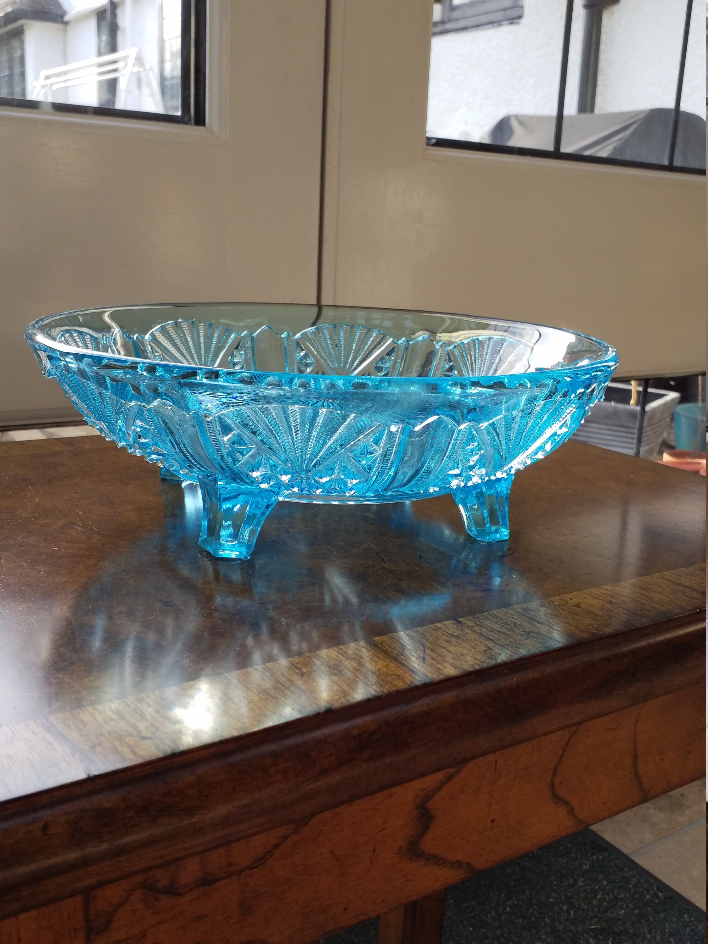 Glass vintage fruit bowl in turquoise blue Etsy