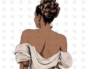 Fashion girl clipart, beautiful woman clipart, brown girl clipart, fashion design element, off the shoulder clipart, natural hair girl