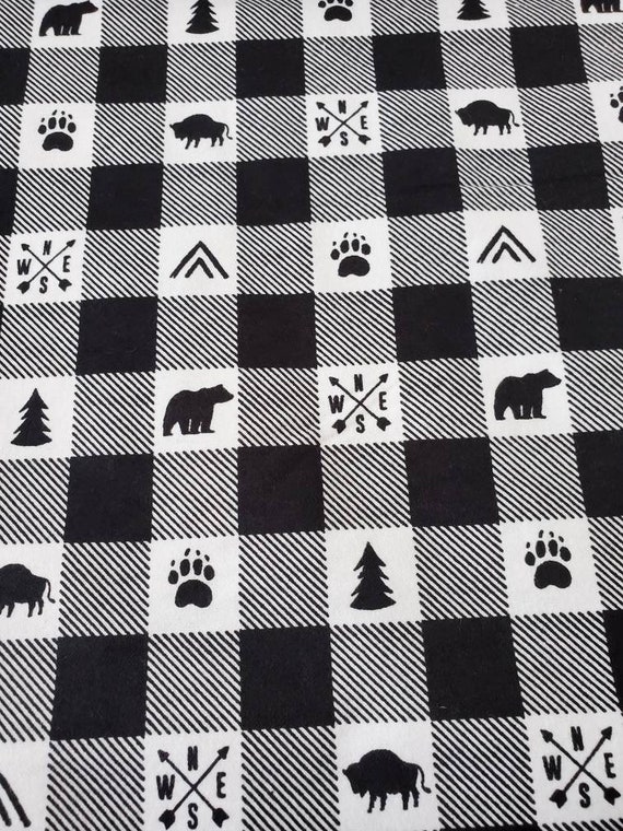 Black and White Buffalo Check Nursery Fabric Flannel by the Etsy