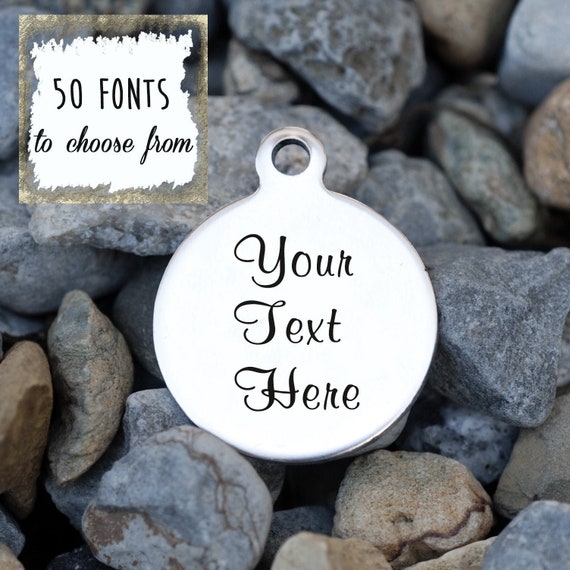 Quantity Options Custom Charm Add On Choose Your Font Laser Engraved Silver Square Personalized Stainless Steel Charm