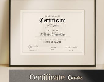 Certificate Of Completion Template Canva, Editable Certificate Template for Course or Training, Printable Workshop Certificate Design Canva