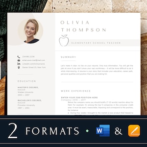 Teacher Resume Template Word and Pages | Teaching Resume Template, CV Teacher Professional, Elementary Middle High School Resume Educator