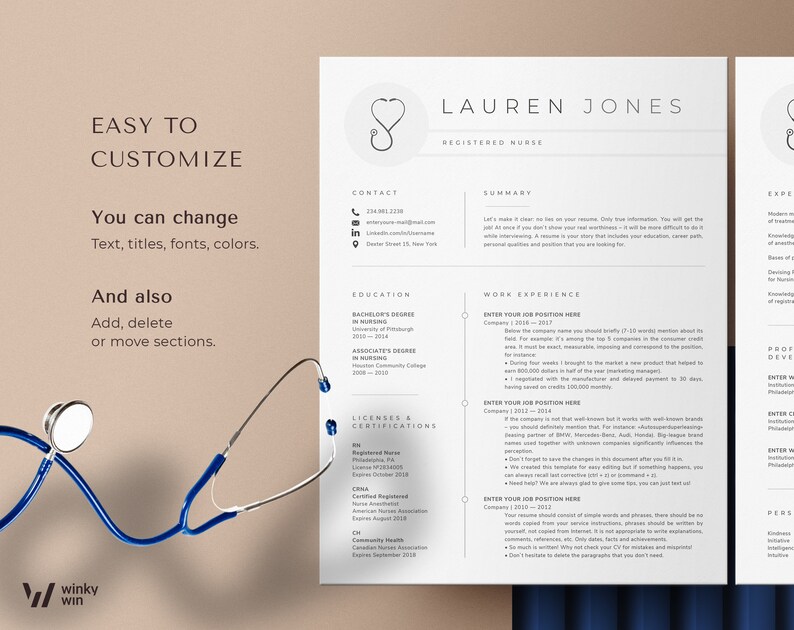 Registered Nurse Resume Template Rn, Nursing Resume Template Word & Pages, Medical Assistant Resume, Student Nurse, New Grad Nurse CV Design image 6
