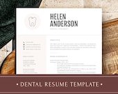 Dental Resume Template, Dental Assistant Resume, Dental Hygiene Resume, Resume for dentists, Dental Receptionist Resume, Ms Word + Mac Pages