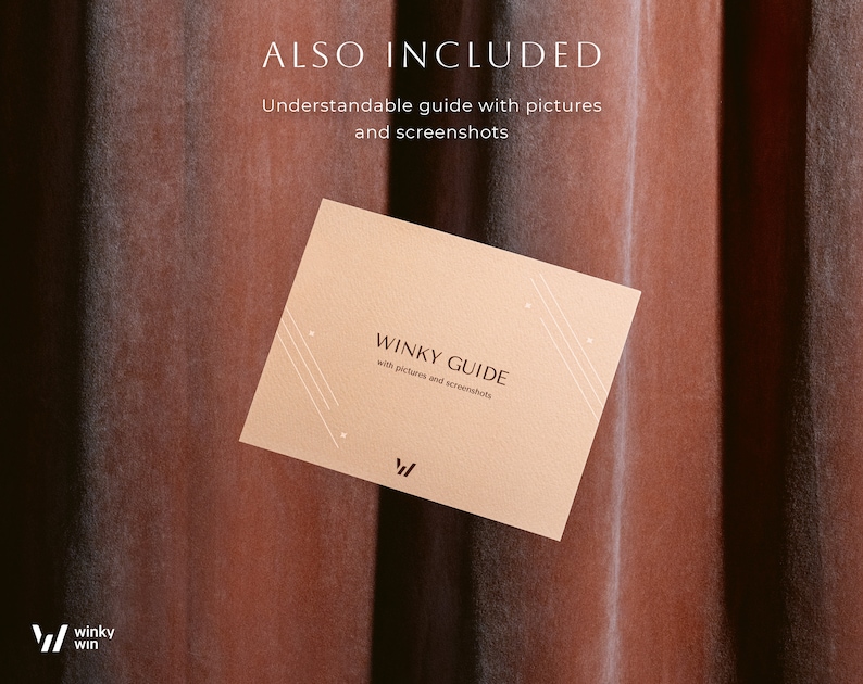 May include: A brown card with white text that says "WINKY GUIDE with pictures and screenshots". The card is on a brown textured background.