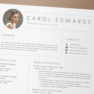 Plantilla de CV con foto, plantilla de CV y carta de presentación, CV para PC y Mac, cualquier idioma, CV elegante en inglés,