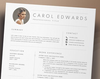 Cv Template with photo, Resume and Cover Letter Template, Cv for Pc and Mac, Any Language, Stylish Resume English Cv,
