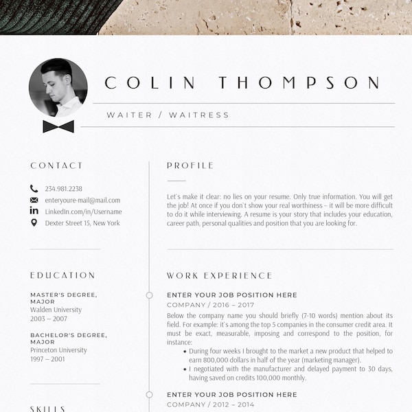 Resume Template Restaurant Etsy - Il 600x600.3622627289 Ll4z