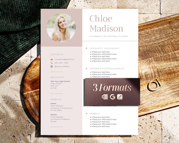 Sorority Resume Template Word + Google Docs Rush Resume Template, Sorority Rush Resume Word, Resume for Sorority Recruitment Pack, Social Cv