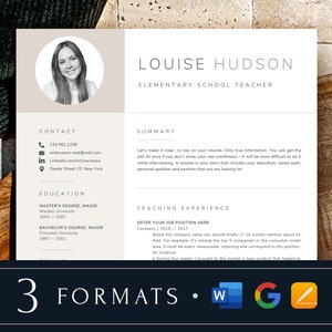 Currículum de profesor beige con foto, Plantilla de currículum de Google Docs Profesor + Word y páginas, Profesor universitario adjunto, Educación especial