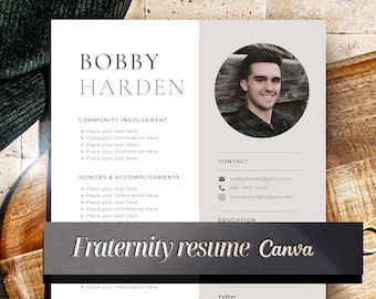 Fraternity resume template canva, Fraternity recruitment resume example, Greek Brother Rush resume with cover letter, Fraternity Gift