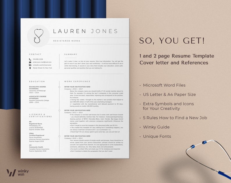 Registered Nurse Resume Template Rn, Nursing Resume Template Word & Pages, Medical Assistant Resume, Student Nurse, New Grad Nurse CV Design image 9