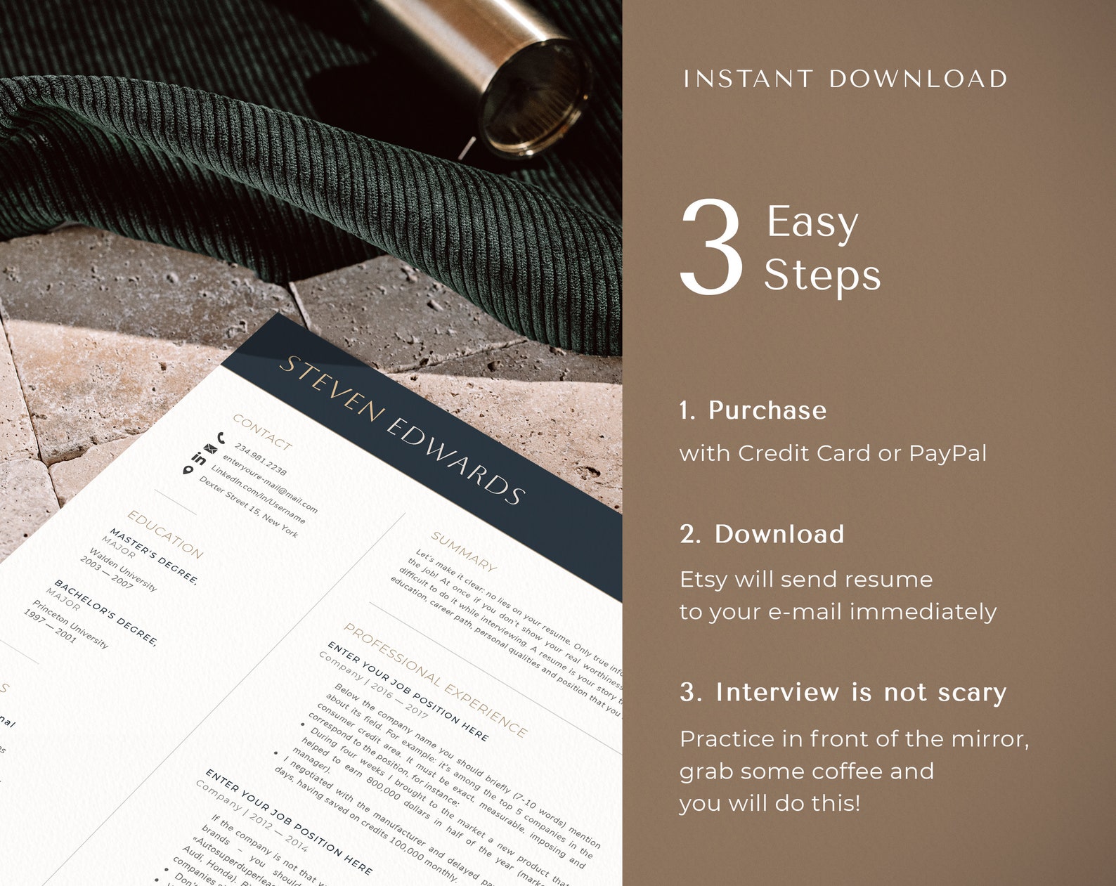 Compact Cv Format Editable Resume Template Compact Cv Template, Professional Resume ...