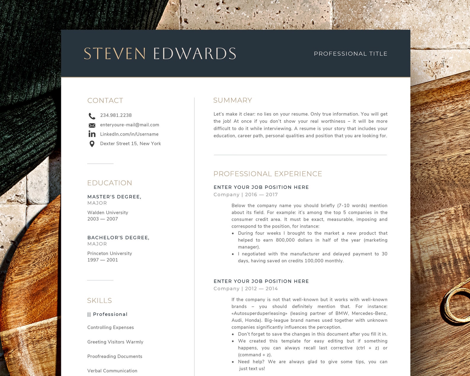Compact Cv Format Editable Resume Template Compact Cv Template, Professional Resume ...