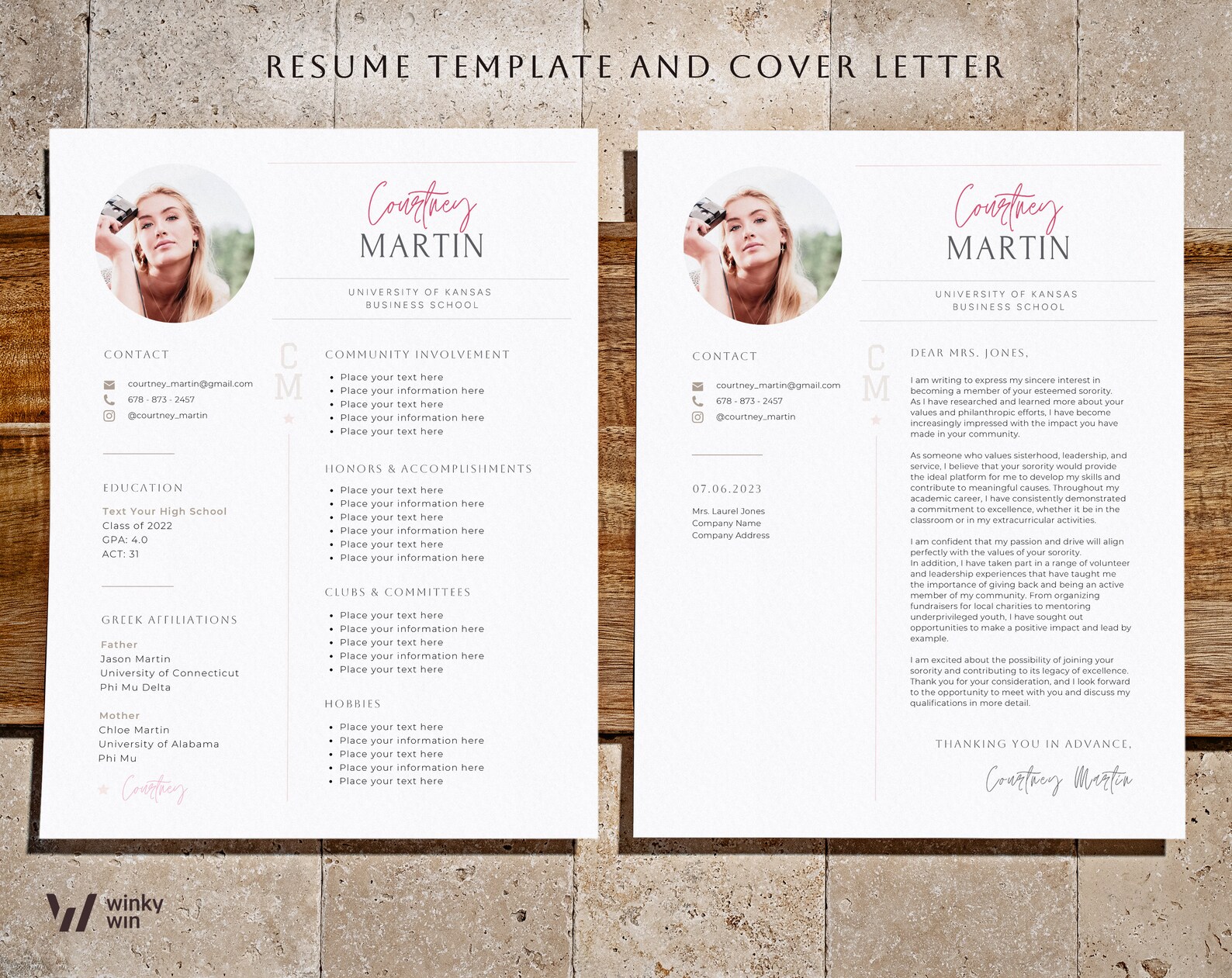 Chi Omega Sorority Resume Template Alpha Phi, Rush Resume Template Etsy