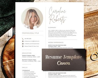 Canva Resume Template with photo cv template canva, 1 page resume, 2 page elegant resume design, best resume for any job, Teacher Resume