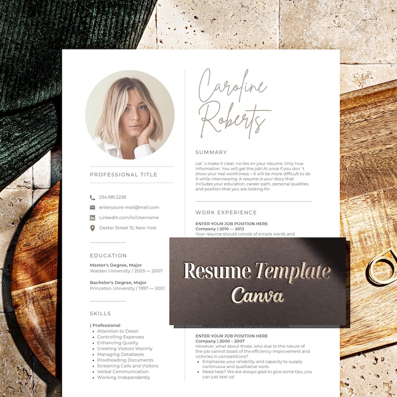 Canva Resume Template with photo cv template canva, 1 page resume, 2 page elegant resume design, best resume for any job, Teacher Resume image 1
