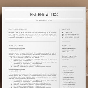 Modele De Curriculum Vitae Comptable Pour Word Cv Cv De Etsy Canada