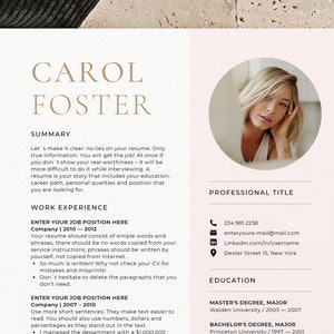 Rose Gold Resume Template Canva, Creative pink bronze Cv Template Canva Resume with photo, Modern, Soft Pink Resume Canva