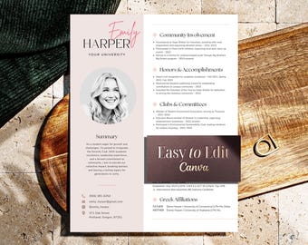 Cv-sjabloon studentenvereniging met foto, voorbeelden studentenvereniging cv, cv voor studentenvereniging Recruitment Etsy, Rose Cute Rush cv voor Canva