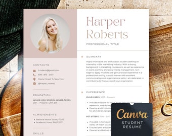 High school resume template Canva Students, College Resume with No Work Experience, Fresher Resume for Teens, New Graduate Resume Cv Student