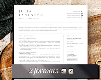Minimalist Resume Template with Cover Letter: Modern CV Design (Mac Pages + Word)
