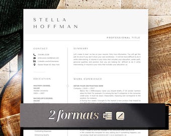 Curriculum minimalista per Word e Pages, modello di CV professionale modificabile, modello di curriculum moderno e lettera di presentazione, facile da modificare e scaricare