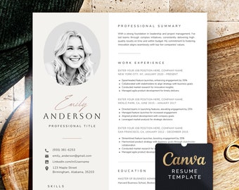 Canva Resume Template with photo, Cv Template Canva, Resume Canva Template, Online Editable Resume Layout Canva Professional Resume in Canva