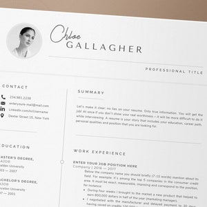 May include: A resume template with a black and white design. The resume includes sections for contact information, summary, education, and work experience. The template is designed to be professional and easy to read.