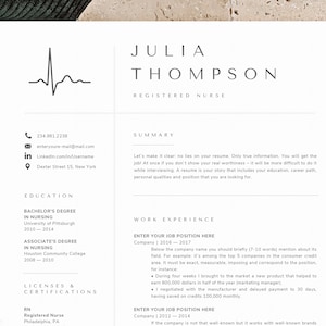 Nursing Resume Template, Medical Cv Template, Nurse Resume Template Word, RN Resume Design, Nurse Resume for Word, Doctor, Therapist, CNA