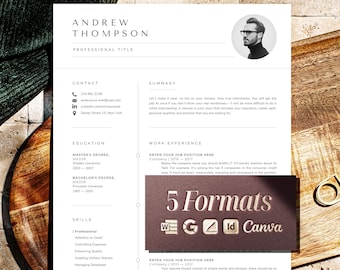 Minimalist Resume Template with photo, Cv Template Google Docs, Word & Pages, Indesign Resume Templates Male or Female, 1-3 Pg, Cover Letter