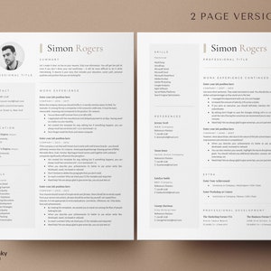 May include: A two-page resume template with a professional design. The resume includes sections for contact information, education, skills, work experience, references, and professional development. The template is designed to help job seekers create a visually appealing and informative resume.