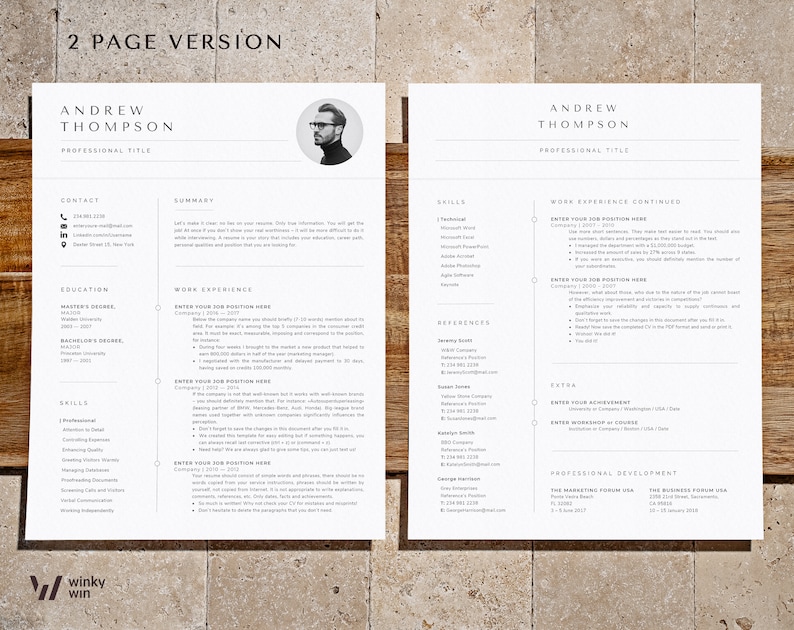 Professional Resume Template with photo, Cv Template Resume Google Docs, Word & Pages, Modern Resume Templates 2023, 1-3 Page Minimalist CV image 3