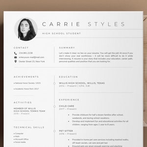 First Cv Template Resume Teenagers No Experience High Etsy