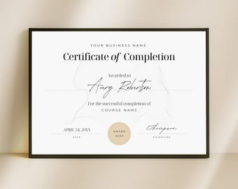Certificate of Completion Template: Printable Canva Design (8.5x11 & A4) (Digital Download)