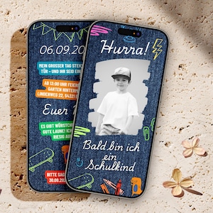 Digitale Einladung zur Einschulung ecard, Whatsapp Einladungskarten Einschulung Online Gestalten Vorlagen Animiert, Canva Einschulung Junge
