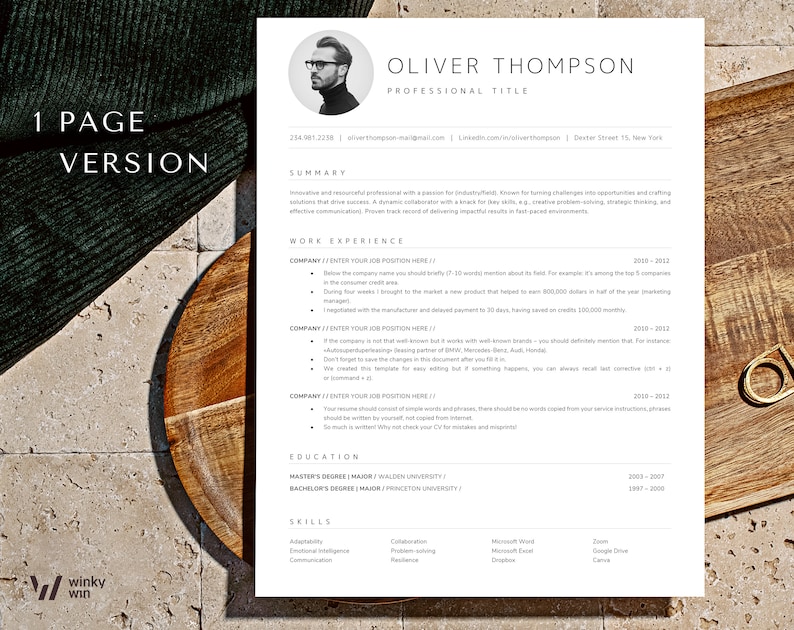 Professionell ATS CV-mall Google Docs, ATS-vänligt CV Word, Pages, enkelt och grundläggande CV med foto, tydligt ATS-ansökningsbrev bild 2