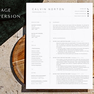 May include: A resume template with a minimalist design. The resume is for Calvin Norton, who has a Master's Degree and a Bachelor's Degree. The resume includes sections for education, work experience, skills, and extra achievements.