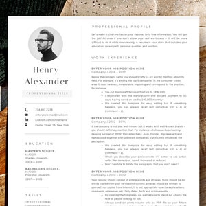 May include: A black and white resume template with a professional profile, work experience, education, and skills sections. The template includes a photo of a man in a black turtleneck sweater and glasses. The text on the resume is in a sans-serif font.