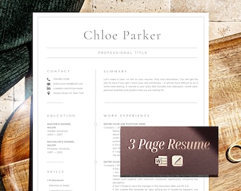 May include: A 3-page resume template with a brown background and white text. The text includes the words "3 Page Resume" and "Professional".