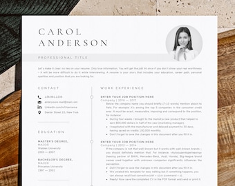 Creative Resume Template for woman, Professional Resume and Cover Letter Template with Picture Cv Design, CV Word, Modern Resume, Female Cv