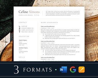 One Page Resume Template Google Docs, Mac Pages, Word Cv Template Professioneller Lebenslauf und Anschreiben Template Simple Clean Resume Design