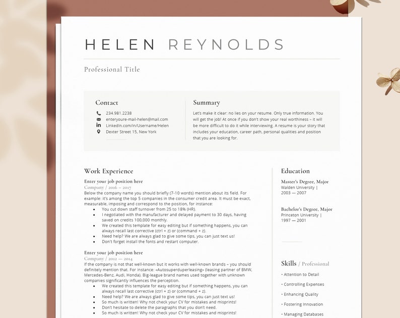 resume words template cv template professional resume and cover letter template instant download modern resume template word mac pages cv words